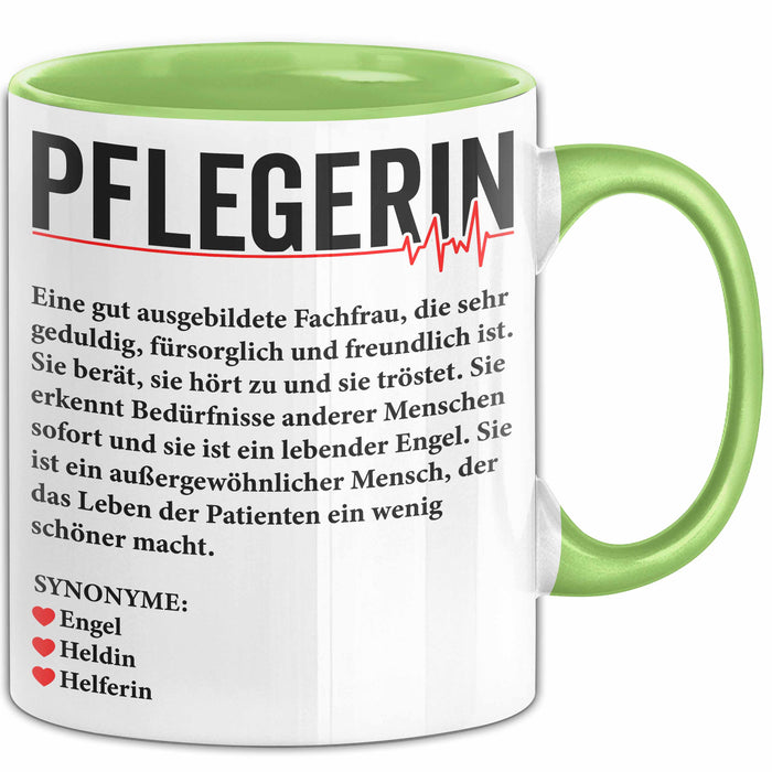 Pflege Krankenschwester Wertschätzung Tasse Geschenk Lustige Geschenkidee Spruch Pflegerin Grün Trendation