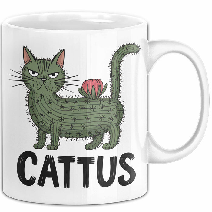Katzen Tasse Geschenk Cattus Kaktus Geschenkidee Lustig Katze Wortspiel Weiß Trendation