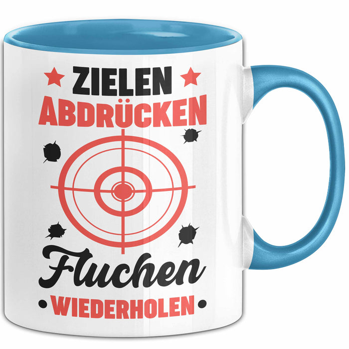 Sportschütze Tasse Geschenk Spruch Geschenkidee Geburtstag Zielen Abdrücken Fluchen Wiederholen Blau Trendation