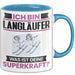 Langläufer Tasse Geschenk für Langläufer Geburtstag Lustiger Spruch Kaffee-Becher Was Ist Deine Superkraft Blau Trendation
