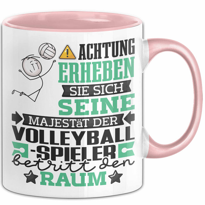 Volleyballspieler Geschenk Tasse Lustiger Spruch Erheben Sie Sich Der Volleyballspieler Betritt den Raum Rosa Trendation
