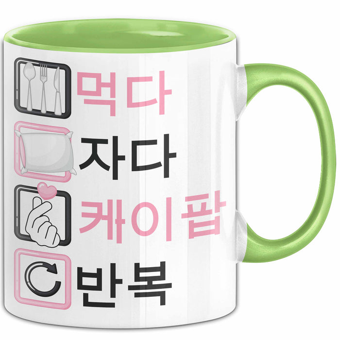 KPop Tasse Geschenk Eat Sleep KPop Repeat Spruch Geschenkidee Grün Trendation