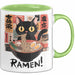 Katzen Tierliebhaber Tasse Geschenk Lustige Geschenkidee Spruch Katze Isst Ramen Nudeln Grün Trendation