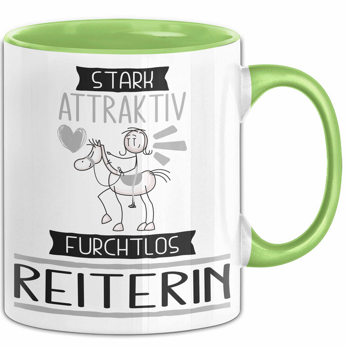 Reiterin Tasse Geschenk Becher Stark Attraktiv Furchtlos Reiterin Lustige Geschenkidee Grün Trendation