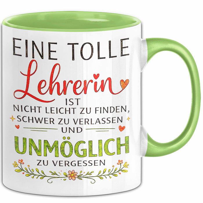 Unterricht Lehrer Wertschätzung Tasse Geschenk Lustige Geschenkidee Spruch Eine Tolle Lehrerin Ist Nicht Leicht Zu Finden Grün Trendation