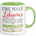 Unterricht Lehrer Wertschätzung Tasse Geschenk Lustige Geschenkidee Spruch Eine Tolle Lehrerin Ist Nicht Leicht Zu Finden Grün Trendation