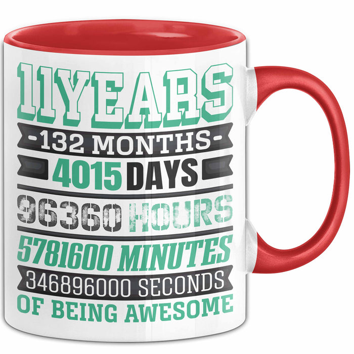 11. Geburtstag Tasse Geschenk Jungs Mädchen Becher Lustig Rot Trendation