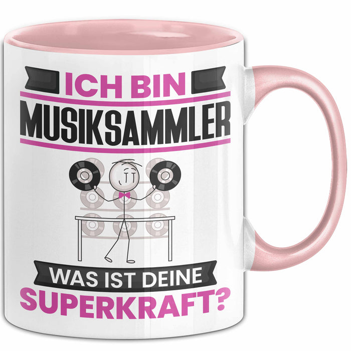 Musiksammler Tasse Geschenk für Musiksammler Geburtstag Lustiger Spruch Kaffee-Becher Was Ist Deine Superkraft Rosa Trendation