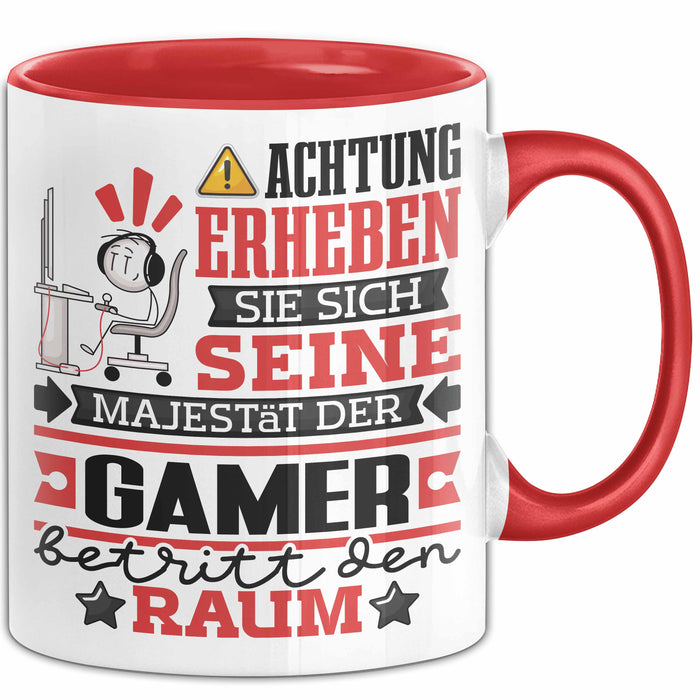 Gamer Geschenk Tasse Lustiger Spruch Erheben Sie Sich Der Gamer Betritt den Raum Rot Trendation