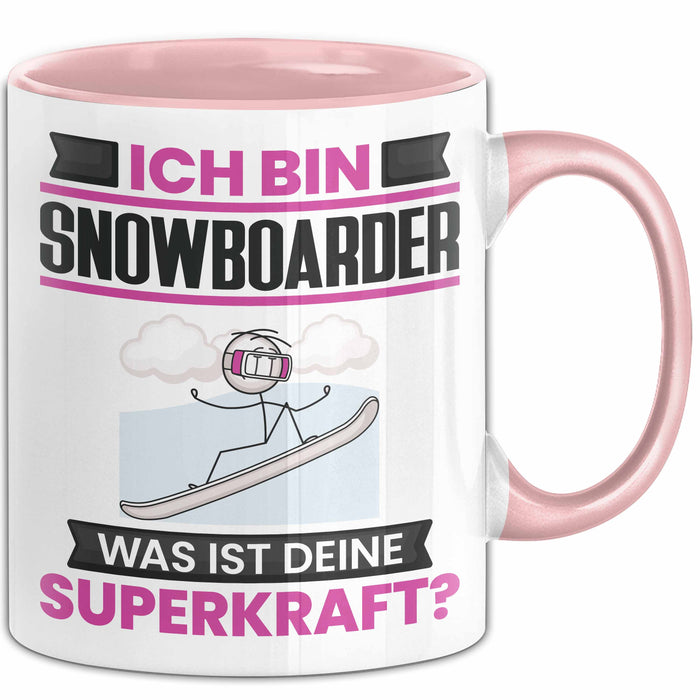 Snowboarder Tasse Geschenk für Snowboarder Geburtstag Lustiger Spruch Kaffee-Becher Was Ist Deine Superkraft Rosa Trendation
