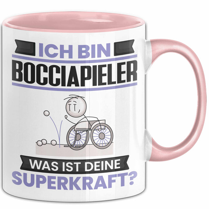 Bocciapieler Tasse Geschenk für Bocciapieler Geburtstag Lustiger Spruch Kaffee-Becher Was Ist Deine Superkraft Rosa Trendation