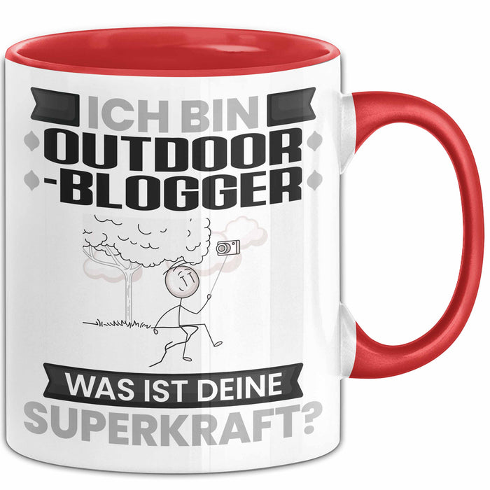 Outdoor-Blogger Tasse Geschenk für Outdoor-Blogger Geburtstag Lustiger Spruch Kaffee-Becher Was Ist Deine Superkraft Rot Trendation