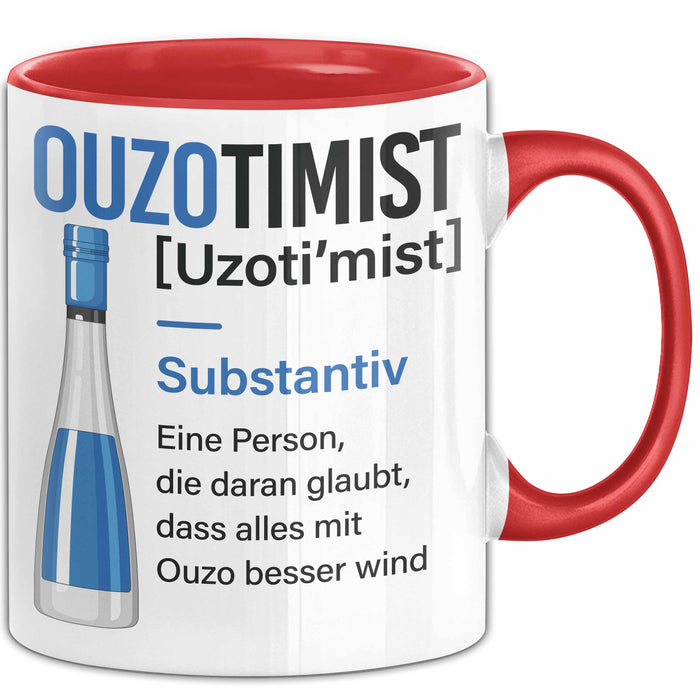 Grieche Tasse Geschenk Ouzotimist Geschenkidee Ouzo-Liebhaber Kaffee-Becher Rot Trendation