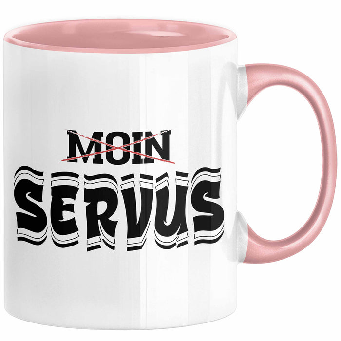 München Servus Tasse Geschenk Heimat Münchener Geschenkidee Kaffee-Becher Bayern Servus Rosa Trendation
