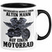 Motorradfahrer Geschenk Tasse Kaffee-Becher Motorrad Spruch Unterschätze Niemals Einen Alten Mann Auf Einem Motorrad Spruch Männer Schwarz Trendation
