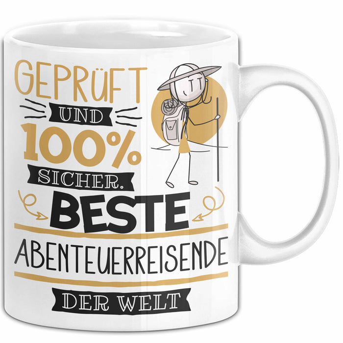 Beste Abenteuerreisende Der Welt Tasse Geschenk für Eine Abenteuerreisende Geprüft Und Sicher Geschenkidee Geburtstag Weihnachten Weiß Trendation