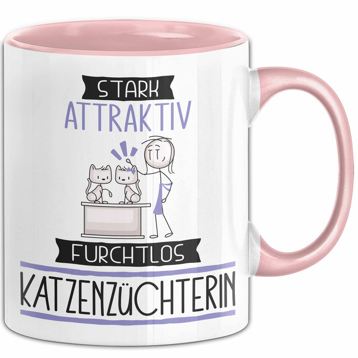 Katzenzüchterin Tasse Geschenk Becher Stark Attraktiv Furchtlos Katzenzüchterin Lustige Geschenkidee Rosa Trendation