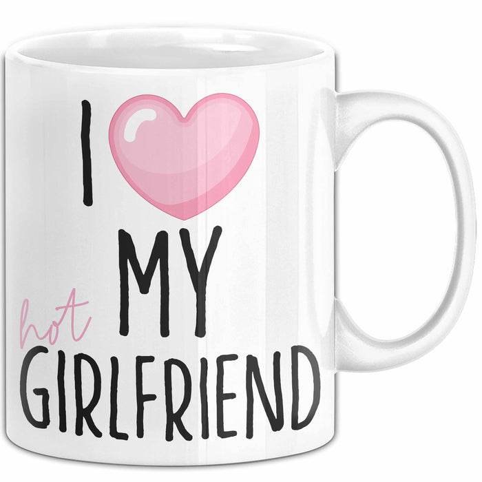 Valentinstag Tasse "I Love My Hot Girlfriend" Geschenk für Freundin Weiß Trendation