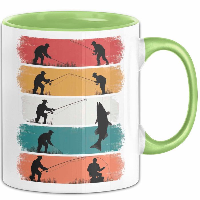 Angelliebhaber Fischer Retro Tasse Geschenk Lustige Geschenkidee Spruch Grün Trendation