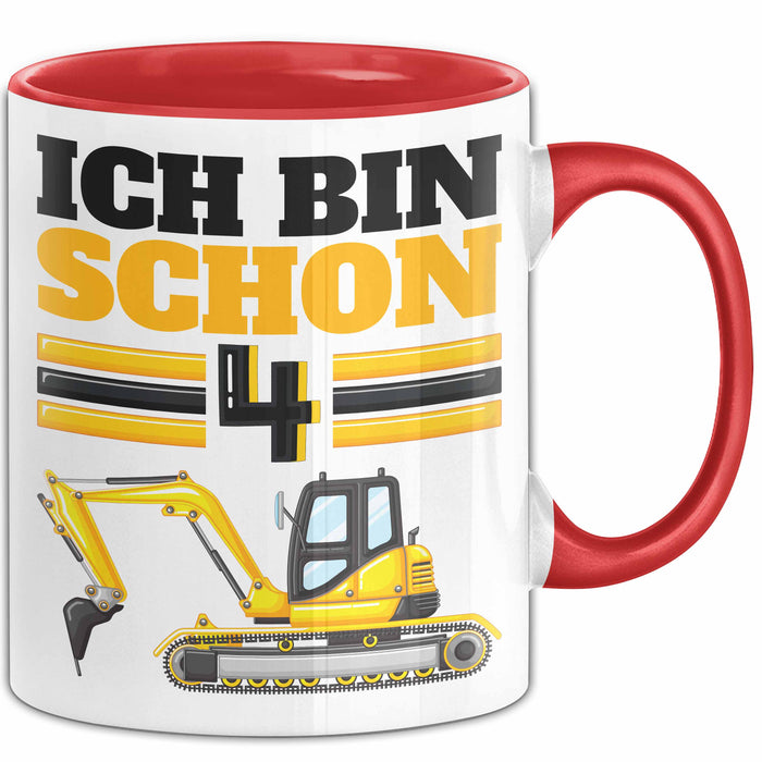 4. Geburtstag Geschenk Tasse Becher Jungs Bagger Ich Bin Schon 4 Rot Trendation