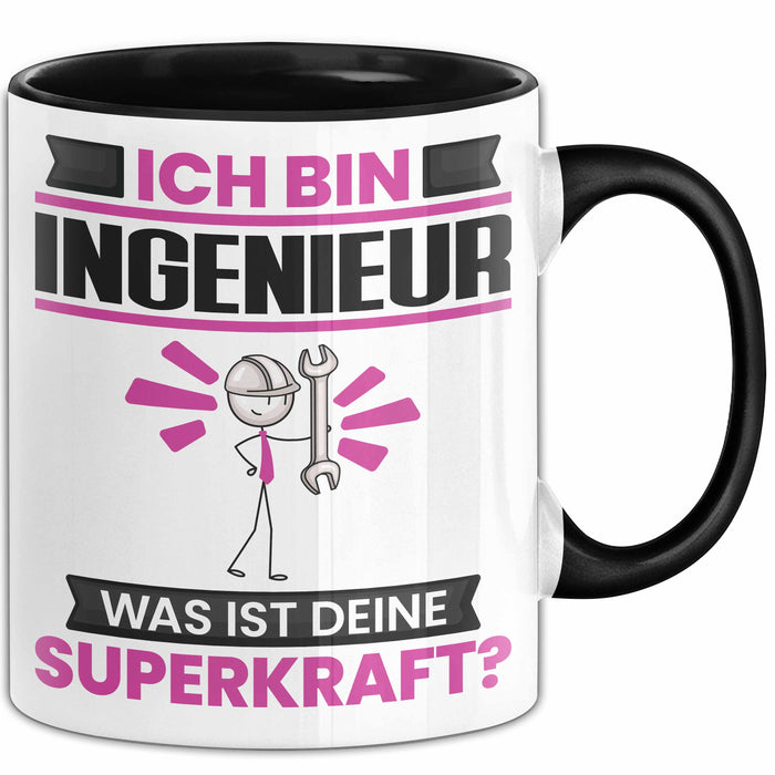 Ingenieur Tasse Geschenk für Ingenieur Geburtstag Lustiger Spruch Kaffee-Becher Was Ist Deine Superkraft Schwarz Trendation