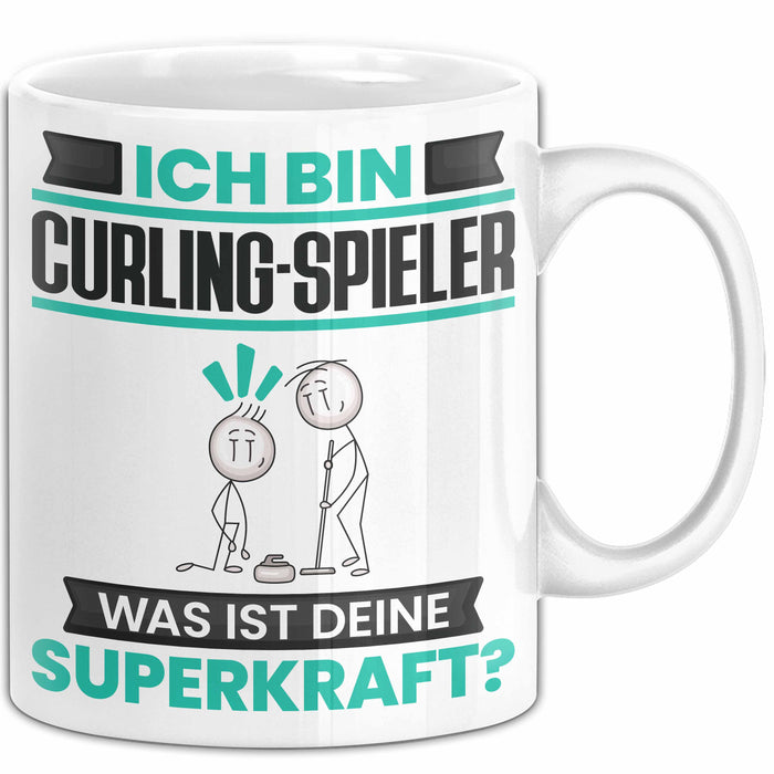 Curling-Spieler Tasse Geschenk für Curling-Spieler Geburtstag Lustiger Spruch Kaffee-Becher Was Ist Deine Superkraft Weiß Trendation