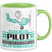 Pilot Geschenk Tasse Ich Bin Pilot Aber Sag Doch Einfach Superheld Lustige Geschenkdiee für Pilot Kaffee-Becher Grün Trendation