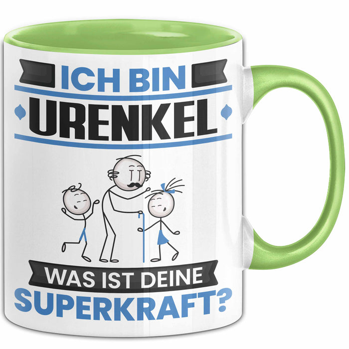 Urenkel Tasse Geschenk für Urenkel Geburtstag Lustiger Spruch Kaffee-Becher Was Ist Deine Superkraft Grün Trendation