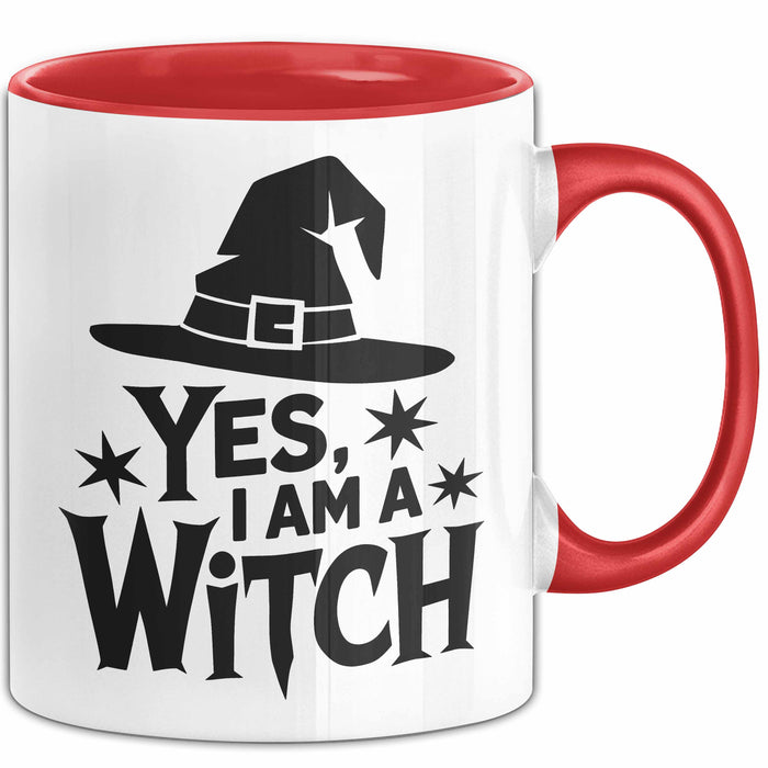 Hexen Tasse Geschenk Yes I Am A Witch Geschenkidee Halloween Lustige Hexe Rot Trendation