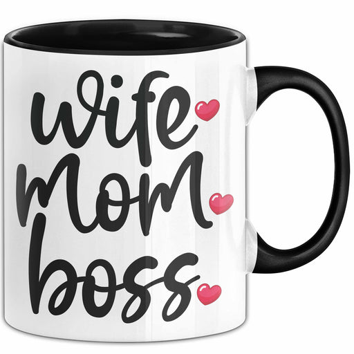 Tasse Wife Mom Boss Geschenkidee für Mütter und Ehefrauen Schwarz Trendation