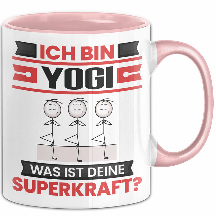 Yogi Tasse Geschenk für Yogi Geburtstag Lustiger Spruch Kaffee-Becher Was Ist Deine Superkraft Rosa Trendation