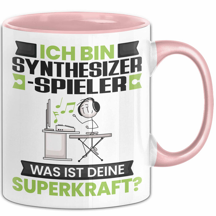 Synthesizer-Spieler Tasse Geschenk für Synthesizer-Spieler Geburtstag Lustiger Spruch Kaffee-Becher Was Ist Deine Superkraft Rosa Trendation