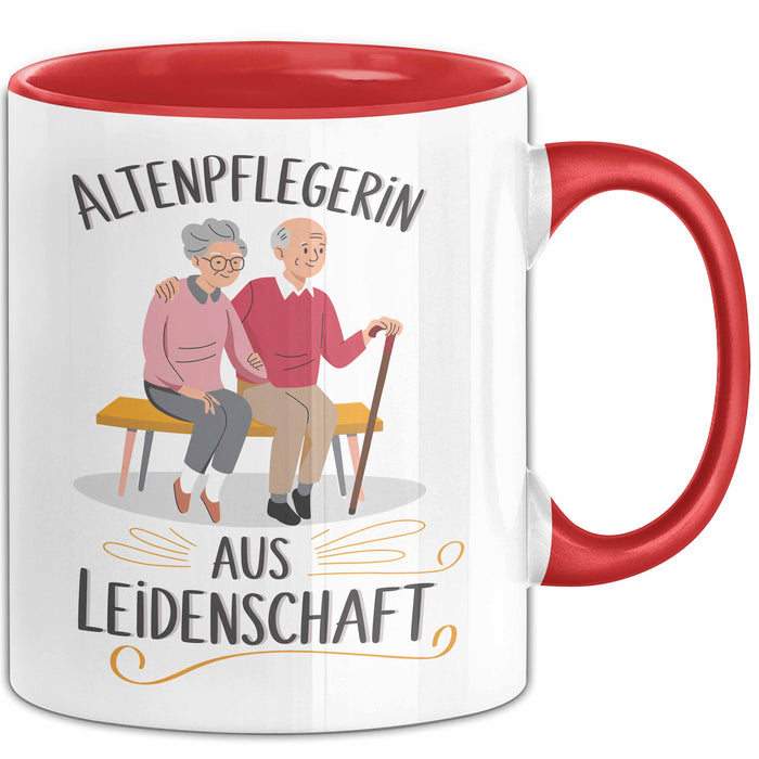 Krankenschwester Pflege Betreuung Tasse Geschenk Lustige Geschenkidee Spruch Altenpflegerin Aus Leidenschaft Rot Trendation