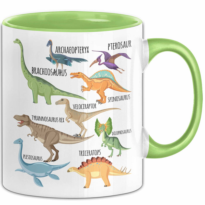Dino Tasse Geschenk Dinosaurier Geschenkidee Jungs Dino-Fans T-Rex Arten Von Dinosaurieren Kakao Becher Becher Grün Trendation
