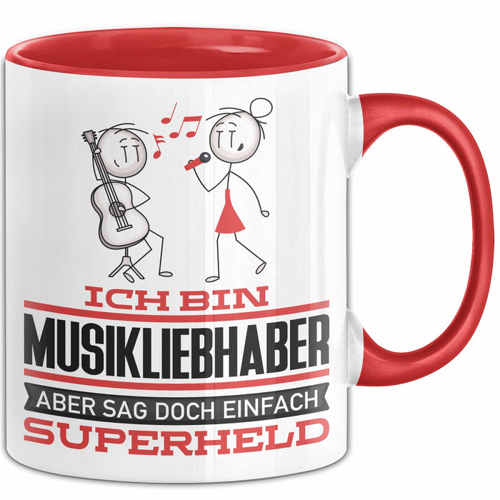 Musikliebhaber Geschenk Tasse Ich Bin Musikliebhaber Aber Sag Doch Einfach Superheld Lustige Geschenkdiee für Musikliebhaber Kaffee-Becher Rot Trendation