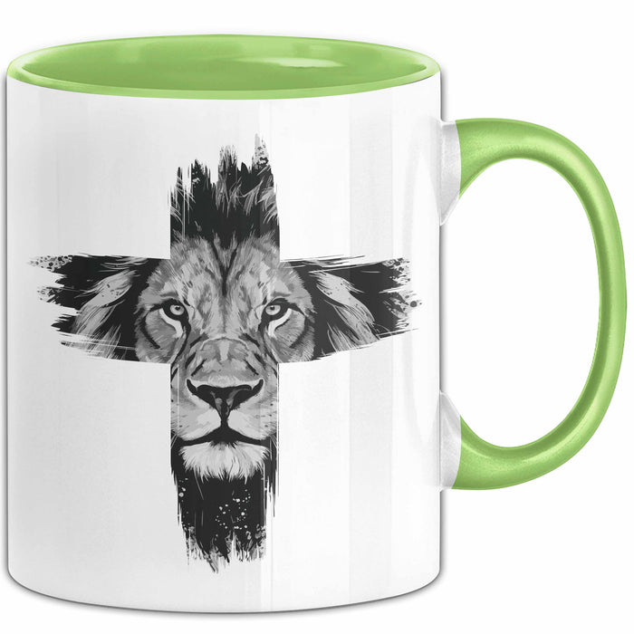 Christen Tasse Geschenk Christlich Glauben Kirche Geschenkidee Für Jesus-Fans Kreuz Löwe Grün Trendation