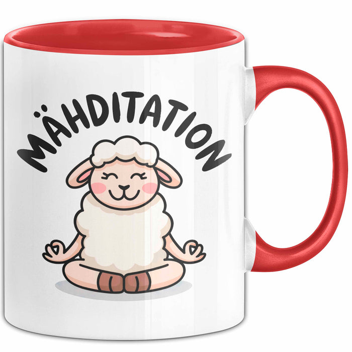 Schaf Tier Bauer Tasse Becher Geschenk Lustige Geschenkidee Spruch Mahditation Rot Trendation