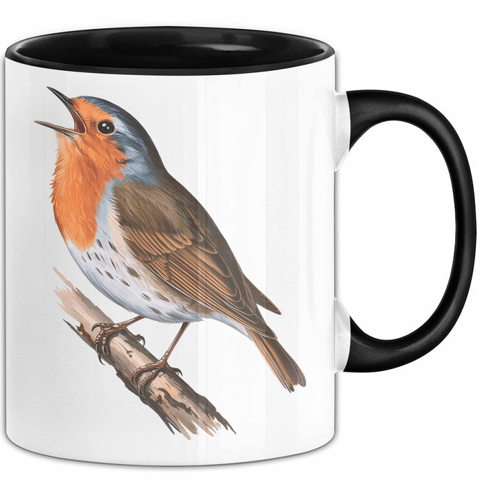 Rotkehlchen Vogel Beobachtet Singvögel Tasse Geschenk Lustige Geschenkidee Spruch Schwarz Trendation