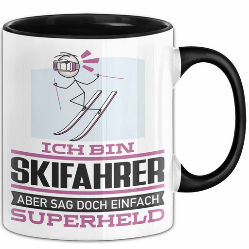 Skifahrer Geschenk Tasse Ich Bin Skifahrer Aber Sag Doch Einfach Superheld Lustige Geschenkdiee für Skifahrer Kaffee-Becher Schwarz Trendation