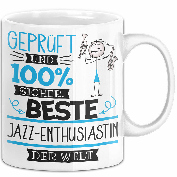 Beste Jazz-Enthusiastin Der Welt Tasse Geschenk für Eine Jazz-Enthusiastin Geprüft Und Sicher Geschenkidee Geburtstag Weihnachten Weiß Trendation