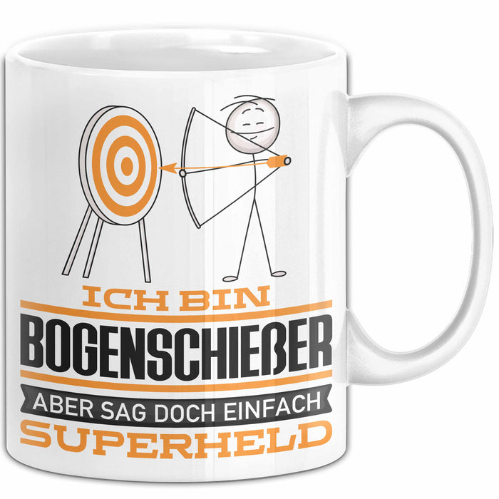Bogenschießer Geschenk Tasse Ich Bin Bogenschießer Aber Sag Doch Einfach Superheld Lustige Geschenkdiee für Bogenschießer Kaffee-Becher Weiß Trendation