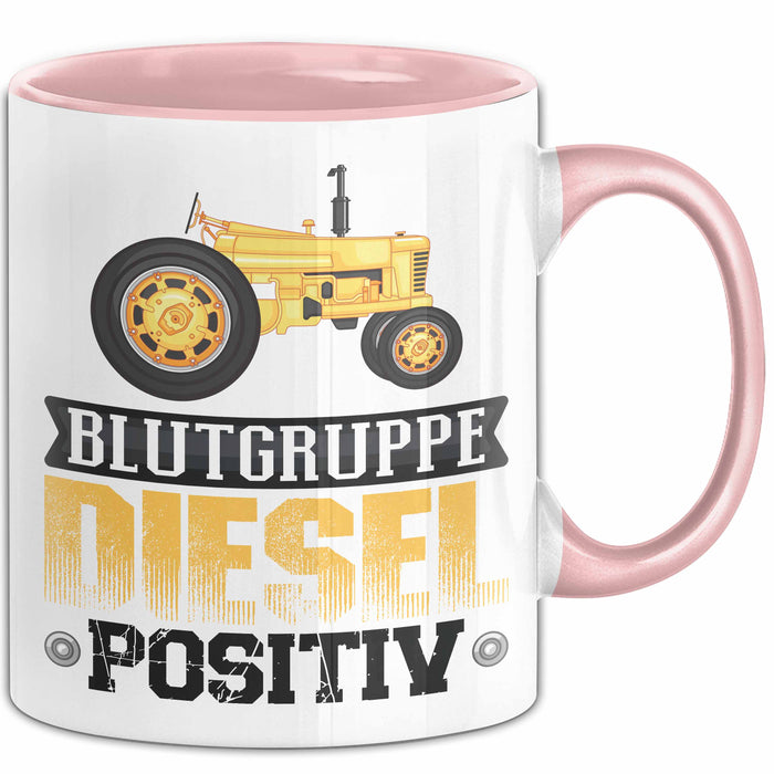 Auto Tasse Geschenk Blutgruppe Positiv Traktor Spruch Geschenkidee bagger Rosa Trendation