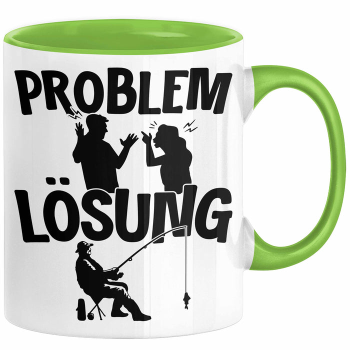 Angler Tasse Geschenk für Fischer Angler Männer Geschenkidee Problem und Lösung Angeln Grün Trendation