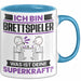 Brettspieler Tasse Geschenk für Brettspieler Geburtstag Lustiger Spruch Kaffee-Becher Was Ist Deine Superkraft Blau Trendation