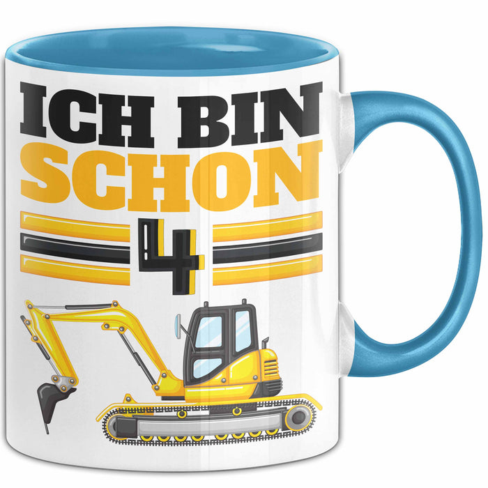 4. Geburtstag Geschenk Tasse Becher Jungs Bagger Ich Bin Schon 4 Blau Trendation