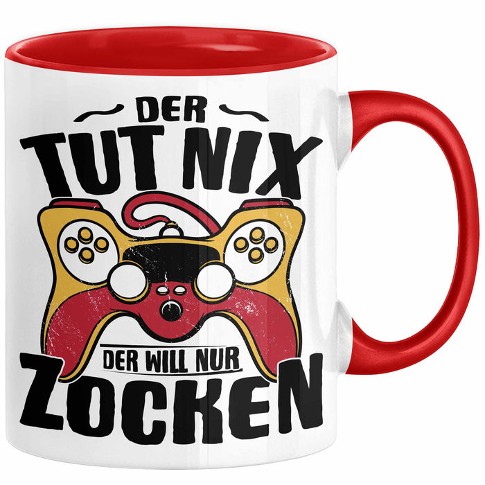 Gamer Geschenk Tasse Geschenkidee für Zocker Der Tut Nix Der Will Nur Zocken Jungs Geschenkdiee Gaming Rot Trendation