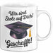 Schüler Abschluss Tasse Geschenk Lustige Geschenkidee Spruch Wir Sind Stolz Auf Dich Geschafft Weiß Trendation