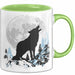 Wolf Tasse Geschenk Heulender Wolf Vollmond Grafik Geschenkidee Grün Trendation