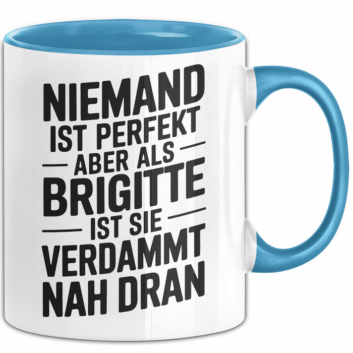 Brigitte Tasse Geschenk Niemand Ist Perfekt Brigitte Verdammt Nah Dran Geschenkidee Blau Trendation