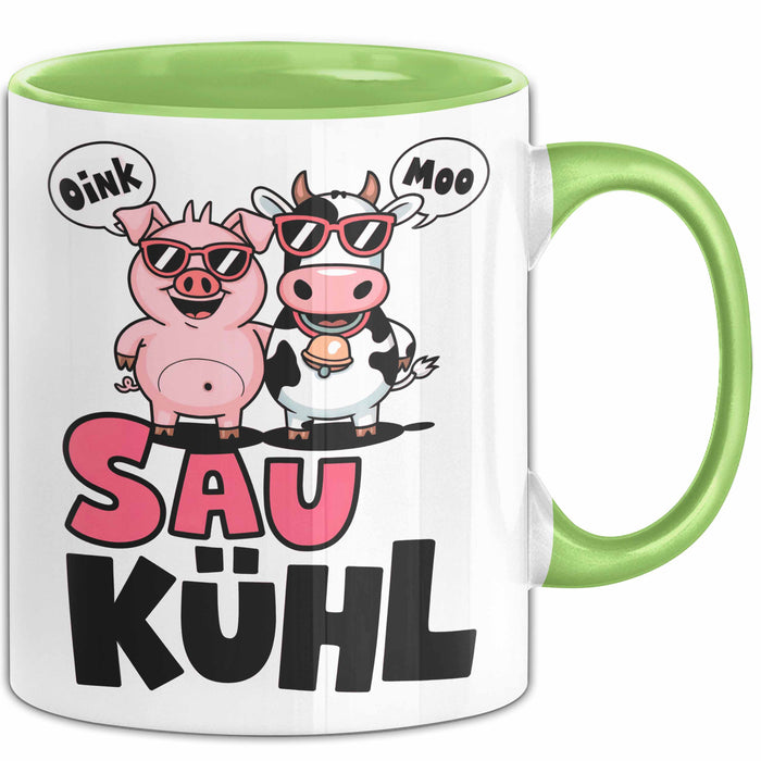 Schweinebauer Schweine Kuh Tier Tasse Geschenk Lustige Geschenkidee Spruch Sau Kuhl Grün Trendation